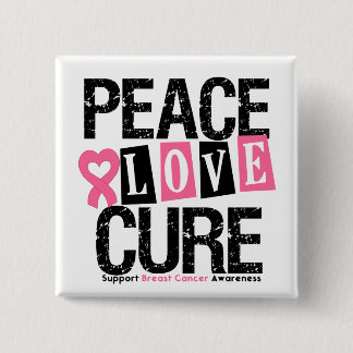 Breast Cancer Peace Love Cure 15 Cm Square Badge