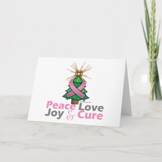 Breast Cancer Peace Love Joy Cure Holiday Card (Front)