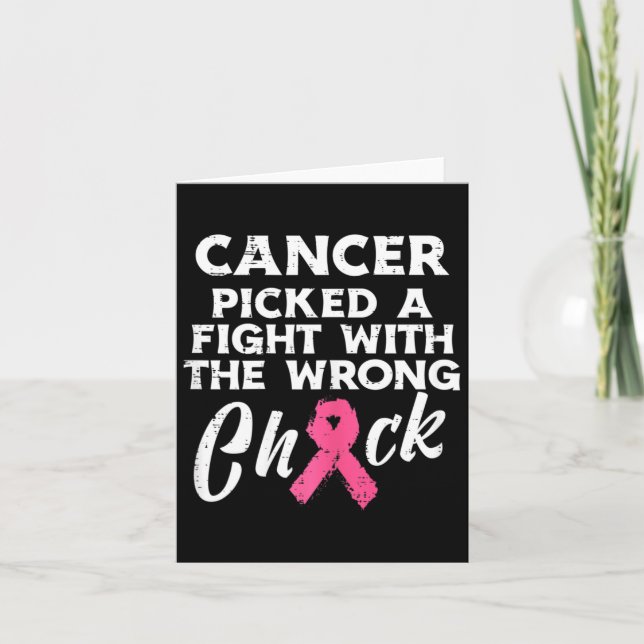 Breast Cancer Picked A Fight Wrong Chick Awareness Card (Front)