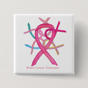 Breast Cancer Pink Awareness Ribbon Button Pins