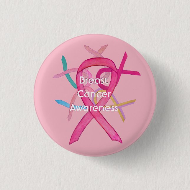 Breast Cancer Pink Awareness Ribbon Pin Buttons (Front)