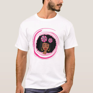 Breast Cancer Pink Black African American Sunflowe T-Shirt
