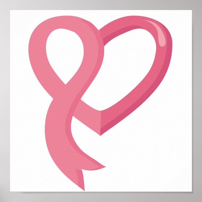 Breast Cancer Pink Heart Ribbon Poster (Front)