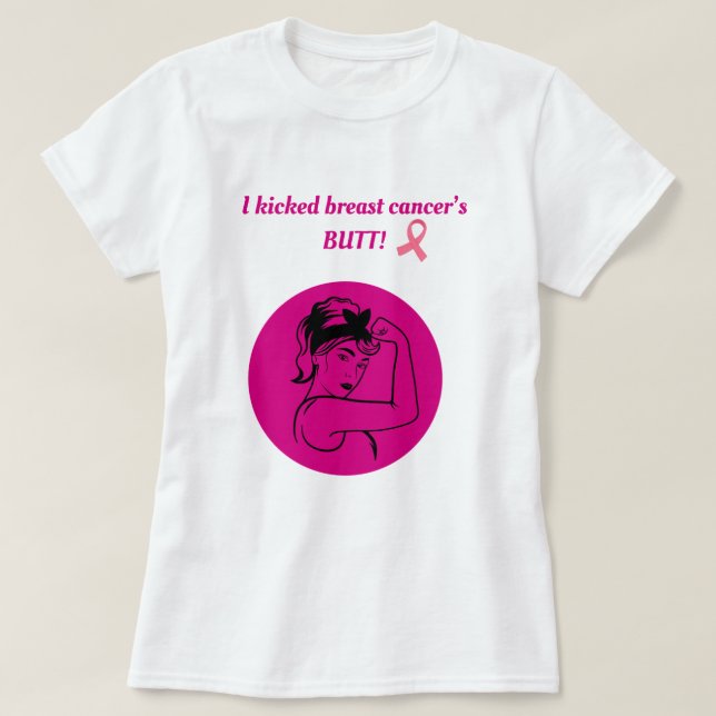 Breast Cancer Pink Kick Butt Woman T-Shirt (Design Front)
