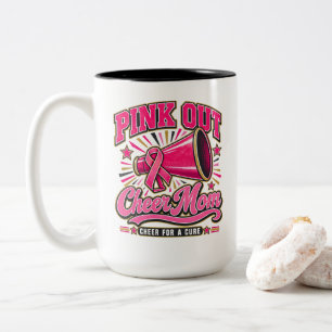 Breast Cancer Pink Out Cheer Mom Cheer for A Cure Two-Tone Coffee Mug