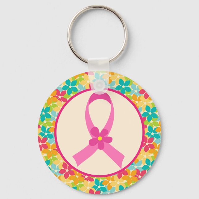 Breast Cancer Pink Ribbon Awareness Gift Key Ring (Front)