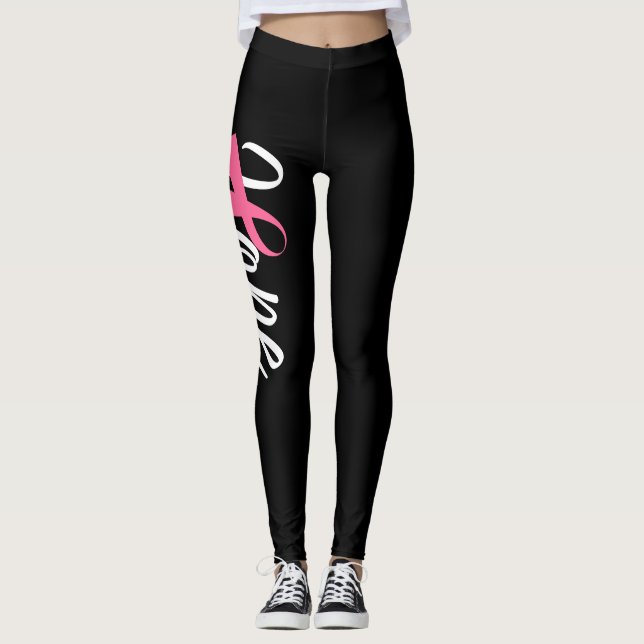 Breast Cancer Pink Ribbon Awareness HOPE Leggings (Front)