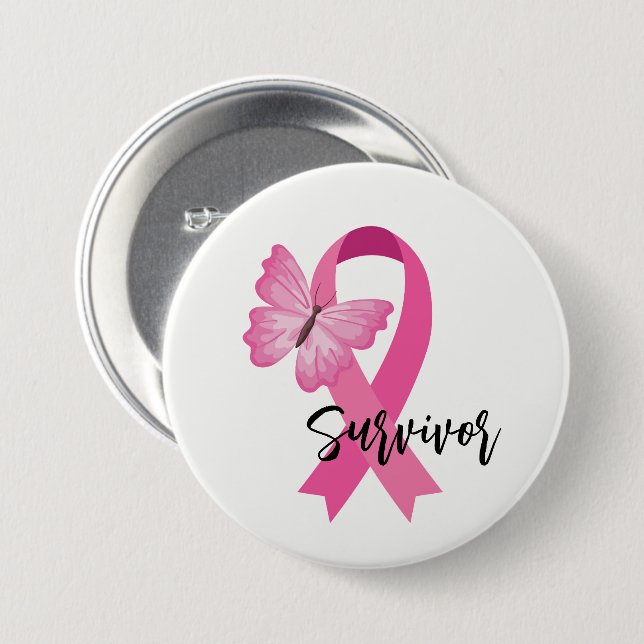Breast Cancer Pink Ribbon Button Pin (Front & Back)