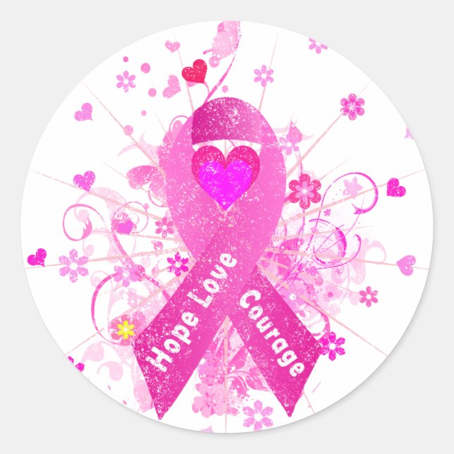 Breast Cancer Pink Ribbon Classic Round Sticker (Front)