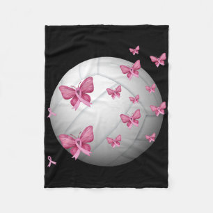 Breast Cancer Pink Ribbon Cute Volleyball Awarenes Fleece Blanket