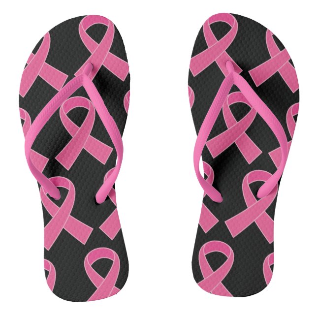Breast Cancer Pink Ribbon Flip Flops Sandals (Footbed)