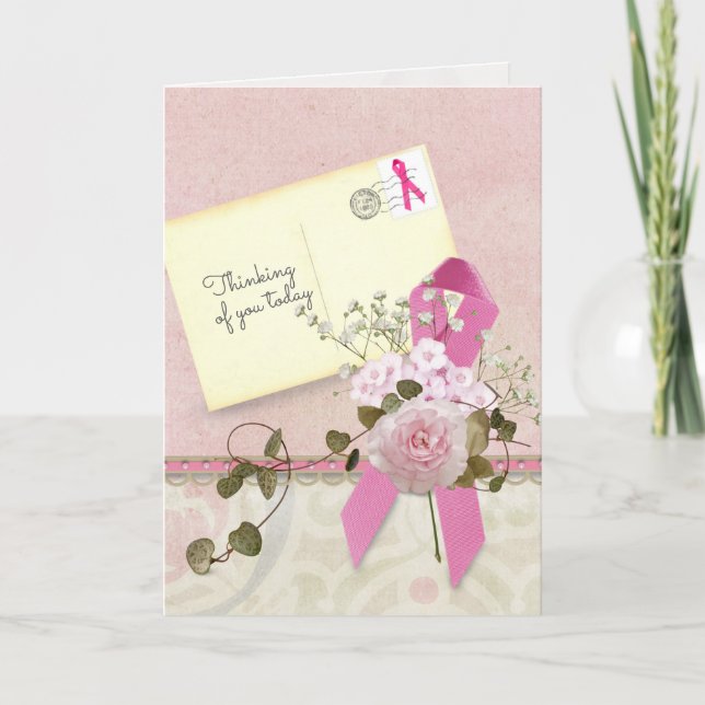 Breast Cancer Pink Ribbon for Thinking of You Card (Front)