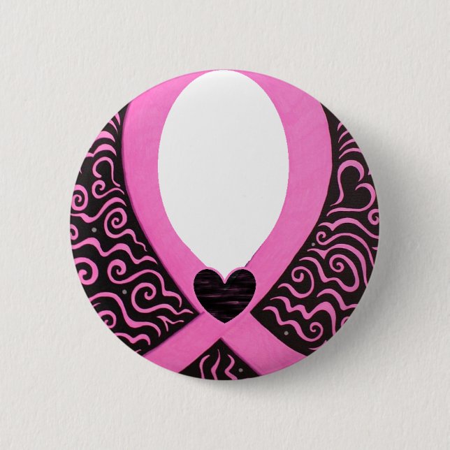 Breast Cancer Pink Ribbon Frame add image/text 6 Cm Round Badge (Front)