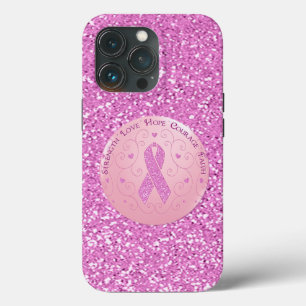 Breast Cancer Pink Ribbon Glitter  iPhone 13 Pro Case