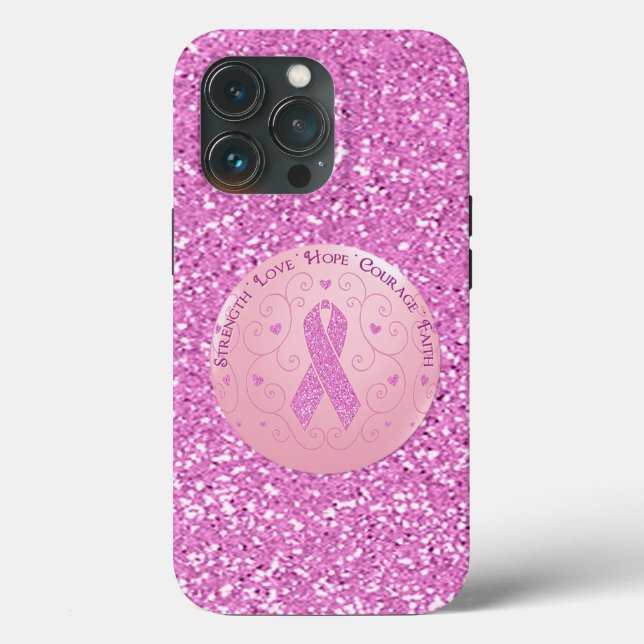 Breast Cancer Pink Ribbon Glitter  Case-Mate iPhone Case (Back)