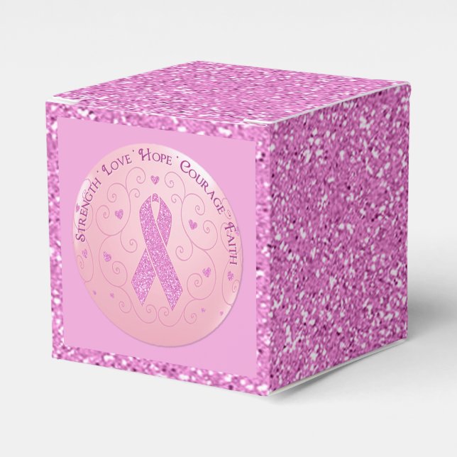 Breast Cancer Pink Ribbon Glitter Cube Favour Box (Front Side)