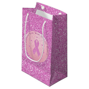 Breast Cancer Pink Ribbon Glitter Small Gift Bag