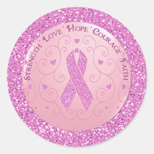 Breast Cancer Pink Ribbon Glitter Stickers