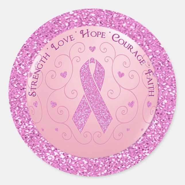 Breast Cancer Pink Ribbon Glitter Stickers (Front)