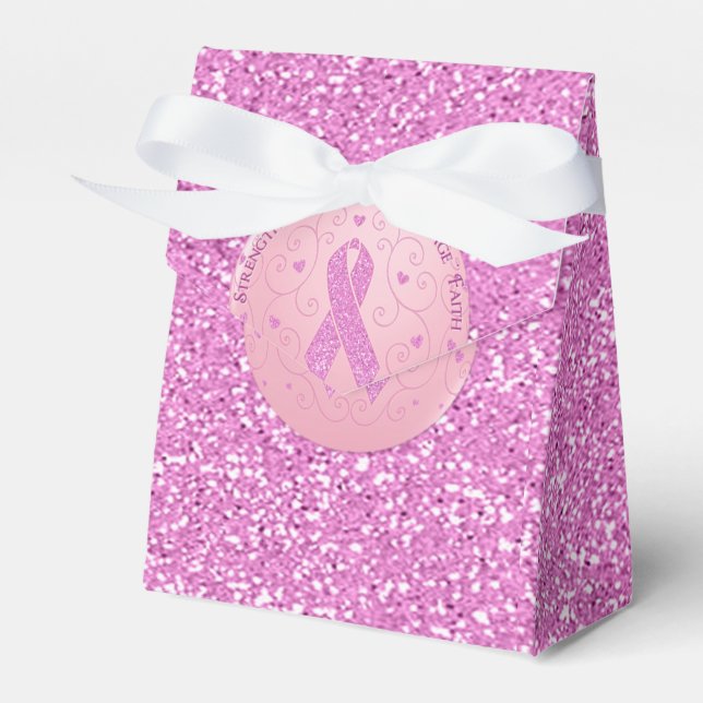 Breast Cancer Pink Ribbon Glitter Tent Favour Box (Front Side)