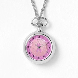 Breast Cancer Pink Ribbon Glitter Watch