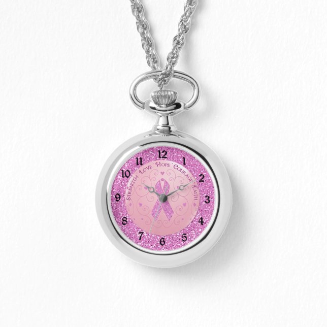 Breast Cancer Pink Ribbon Glitter   Watch (Front)