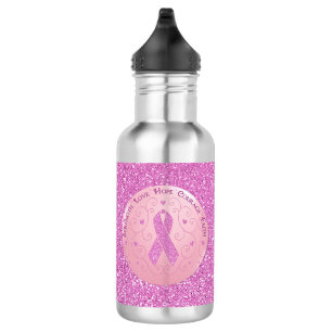 Breast Cancer Pink Ribbon Glitter Water Bottle