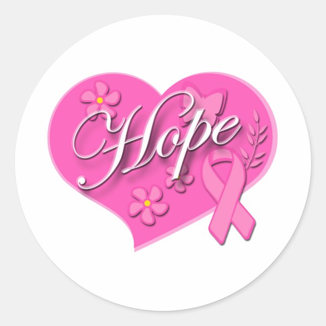 Breast Cancer Pink Ribbon HOPE Heart Classic Round Sticker (Front)