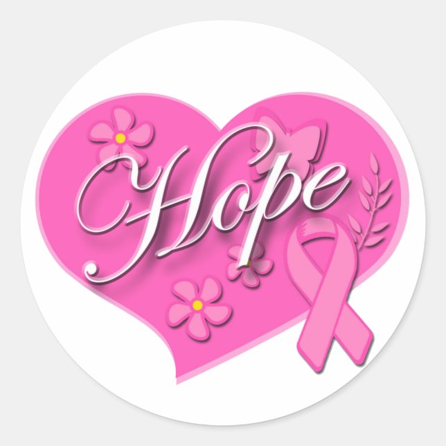 Breast Cancer Pink Ribbon HOPE Heart Round Sticker (Front)