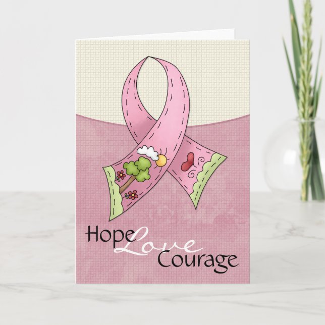 Breast Cancer Pink Ribbon Hope Love Courage Card (Front)