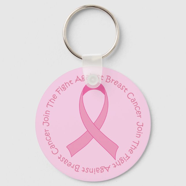 Breast Cancer Pink Ribbon Key Ring (Front)