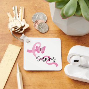Breast Cancer Pink Ribbon Keychain