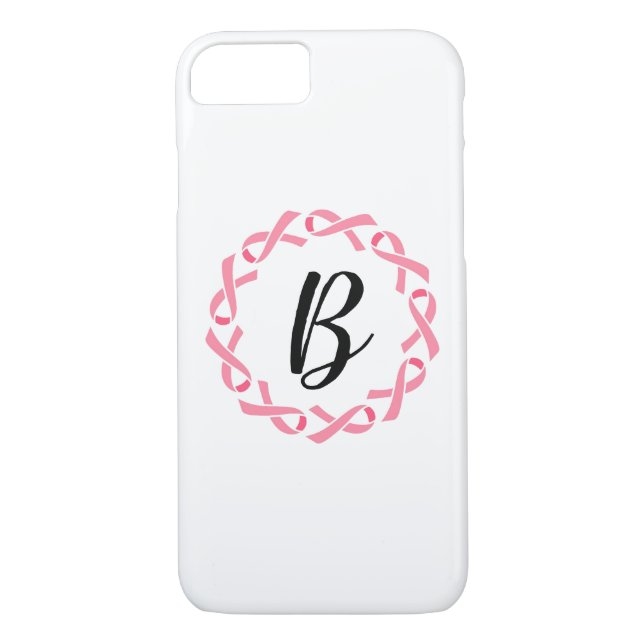 Breast Cancer Pink Ribbon Monogram Phone Case (Back)