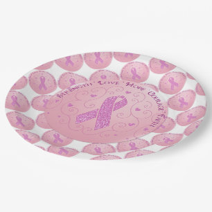 Breast Cancer Pink Ribbon Paper Plates