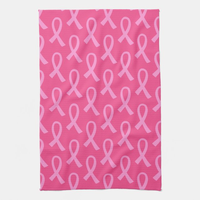 Breast Cancer Pink Ribbon Pattern Tea Towel (Vertical)