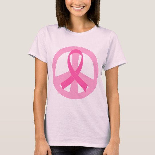 Breast Cancer Pink Ribbon Peace Sign Ladies Tee