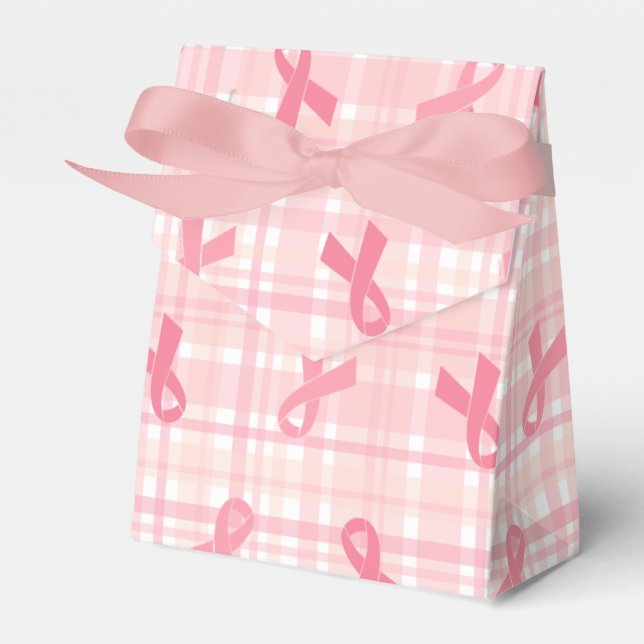 Breast Cancer Pink Ribbon Plaid Pattern Favour Box (Front Side)
