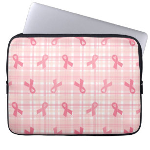 Breast Cancer Pink Ribbon Plaid Pattern Laptop Sleeve