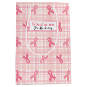 Breast Cancer Pink Ribbon Plaid Pattern Medium Gift Bag