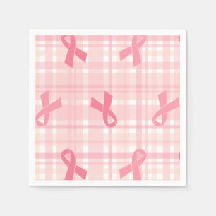 Breast Cancer Pink Ribbon Plaid Pattern Napkin