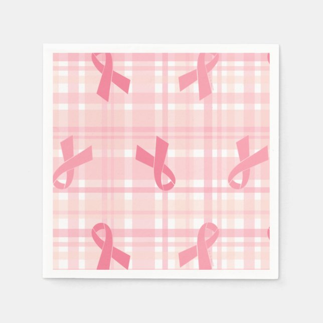 Breast Cancer Pink Ribbon Plaid Pattern Napkin (Front)