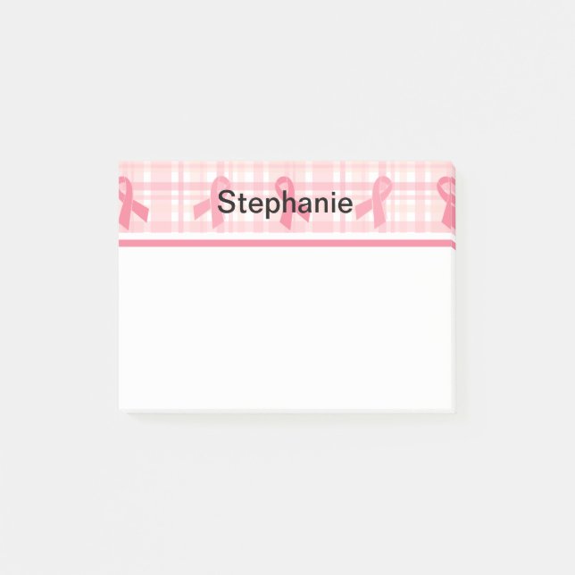 Breast Cancer Pink Ribbon Plaid Pattern Post-it Notes (Front)