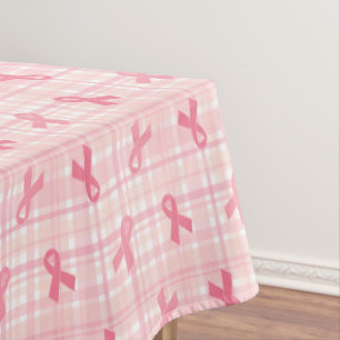 Breast Cancer Pink Ribbon Plaid Pattern Tablecloth