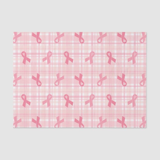 Breast Cancer Pink Ribbon Plaid Pattern Tissue Paper (Front)