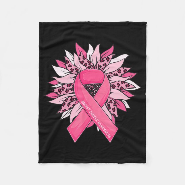 Breast Cancer Pink Ribbon Sunflower Breast Cancer  Fleece Blanket (Front)