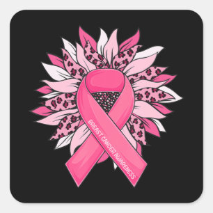 Breast Cancer Pink Ribbon Sunflower Breast Cancer  Square Sticker