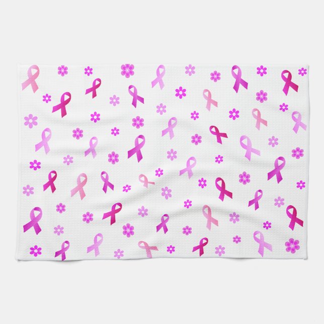 Breast Cancer Pink Ribbon Tea Towel (Horizontal)