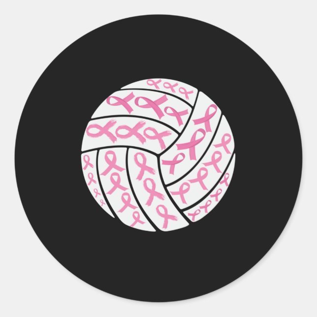 Breast Cancer Pink Ribbon Volleyball Awareness Classic Round Sticker (Front)