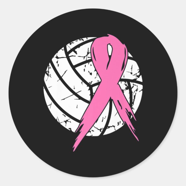 Breast Cancer Pink Ribbon Volleyball Awareness Cos Classic Round Sticker (Front)