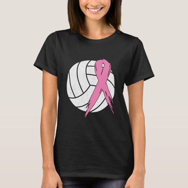 Breast Cancer Pink Ribbon Volleyball Awareness T-Shirt (Front)